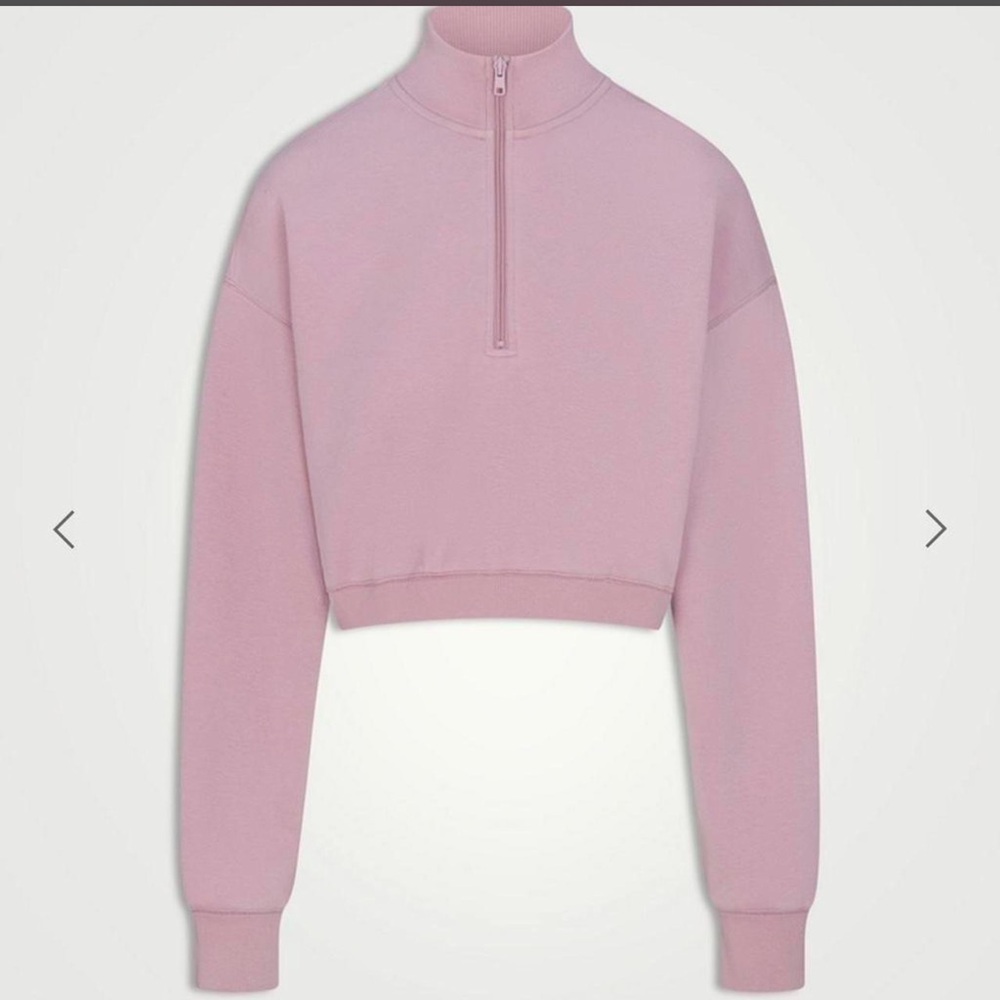Skims Cotton Fleece Cropped Half Zip Pullover